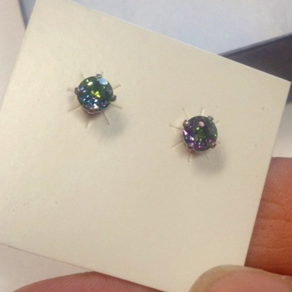 Rainbow Beveled Quartz Silver Post Earrings - Picture 2 of 7